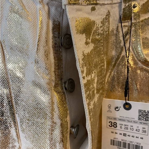 NWT Zara Boy Fit Gold Metallic Jeans. - Picture 5 of 6